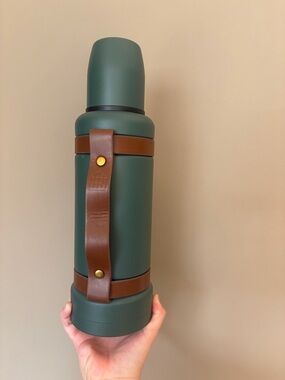 Magnolia Hearth & Hand Matte Green Stainless steel Thermal Flask leather handle